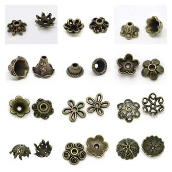  8 Mevsim Çinko Bazlı Alaşım Telkari Boncuk Kapaklar Çiçek Antik Bronz Nokta Desen Hollow DIY Yapımı Takı Bulguları, 30-300 Adet