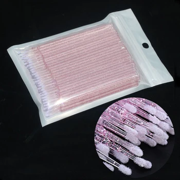  100 ADET Tek Kullanımlık Kristal Kirpik Mikro Fırça Maskara Fırçaları Aplikatör pamuklu çubuk Kirpik Uzatma Araçları Makyaj Fırçaları