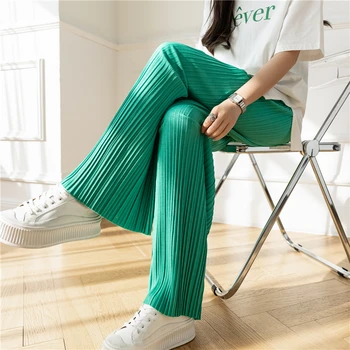  Yeni 2022 Yüksek Bel pantolon Geniş Zarif Vintage Baggy Pilili Kapriler İlkbahar Yaz Kadın Düz Renk Ayak Bileği Uzunlukta Pantolon