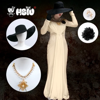  Alcina Dimitrescu Cosplay Kostüm HSIU Vampir bayan elbise bayan elbise + şapka + aksesuarları