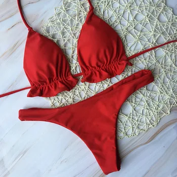  Kırmızı Seksi bikini seti Kadın Bandaj Mayo Brezilyalı Push-up Sütyen ve tanga seti Mayo Mayo Beachwear