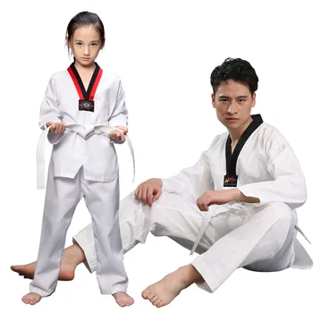  Saf Pamuk Taekwondo Takım Elbise Şerit Uzun Kollu Kısa Kollu Çocuklar ve Yetişkinler için Sonbahar / kış Eğitim Üniforma Özelleştirilebilir