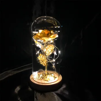  LED Galaxy Gül Ebedi 24K altın Folyo Çiçek Peri Büyülü Çiçek Led ışık zinciri Kubbe Noel sevgililer Günü Hediyesi 2021