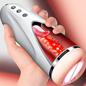  Erkek Otomatik Dil Yalama mastürbasyon kupası 3D Gerçek Vajina Doku Pussy Cep 10 Titreşim Modları Seks Makinesi Oyuncakları erkekler için