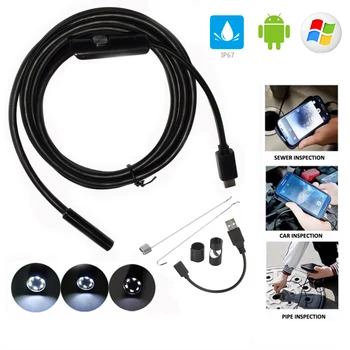  Android endoskop kamera 5.5 mm lens 2/5/10m kablo HD endüstriyel endoskop mini kamera su geçirmez 6 led ışık
