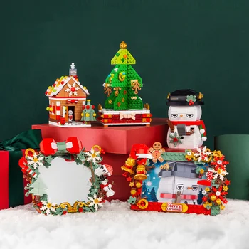  Feleph Fotoğraf Çerçevesi Noel Dekorasyon Modeli Ağacı Zencefilli Ev Kardan Adam oyuncak inşaat blokları Çocuklar için JK5107 Masaüstü