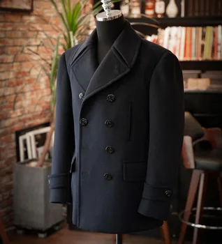  Erkek Yün Ceket Kış Katı Siyah Kruvaze V Kollu Uzun Ceket Rahat Moda Yakışıklı Palto