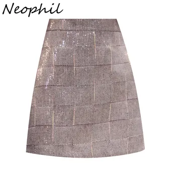  Neophil Bayanlar Kış Moda Ekose Payetli Mini Etekler Shinning Seksi Kulübü Kalem Kısa Kadın Etek Ince Wrap Femme Jupe S9117