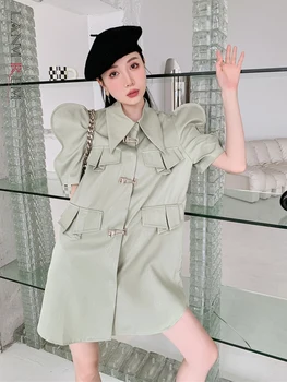  LANMREM Kore Tarzı Metal Toka Jakarlı Elbise Kadın Yaz Niş Kısa Kollu Moda Elbise 2023 Yaz Yeni 2R2537