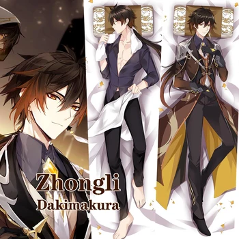  Genshin Darbe Zhongli Dakimakura Kapak Anime Oyunu Karakter sarılma yastığı kılıfı Şeftali 2 Yollu Otaku Yatak Yastıklar