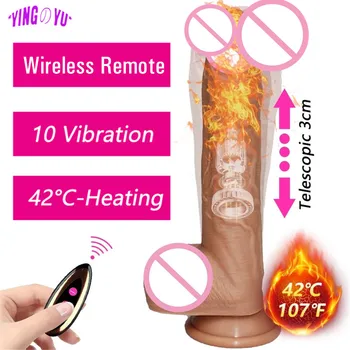 Kablosuz uzaktan teleskopik ısıtma gerçekçi yapay penis vibratör katmanlı silikon büyük Penis G noktası masaj vajina seks oyuncakları kadınlar için 18