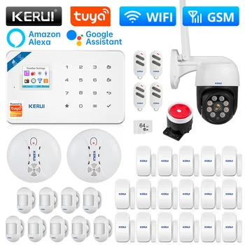  KERUI W181 Alarm Sistemi WİFİ GSM Alarm Ev Desteği Alexa Tuya Akıllı Hareket Sensörü Kapı Dedektörü Siren IP Kamera