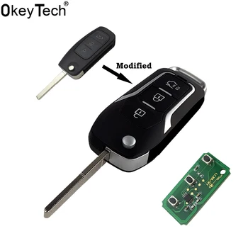  OkeyTech Yeni 433 MHz 4D63 Çip 3 Düğme Modifiye Çevirme Katlanır Uzaktan Araba Anahtarı Ford 2 3 Mondeo Odak Fiesta Kesilmemiş HU101 Bıçak