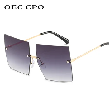  Büyük boy Çerçevesiz Güneş Gözlüğü Kadın Erkek Moda Renkli Marka Tasarımcısı Kare güneş gözlüğü Kadın Gri Kırmızı Tonları Gözlük UV400